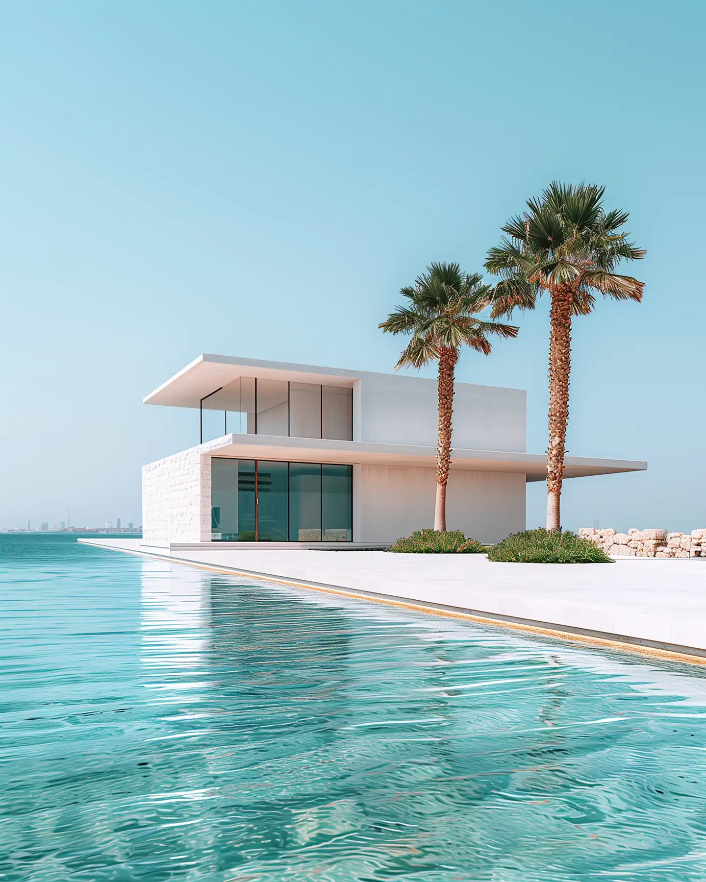 Dubai waterfront with sandy beach and calm coastal environment