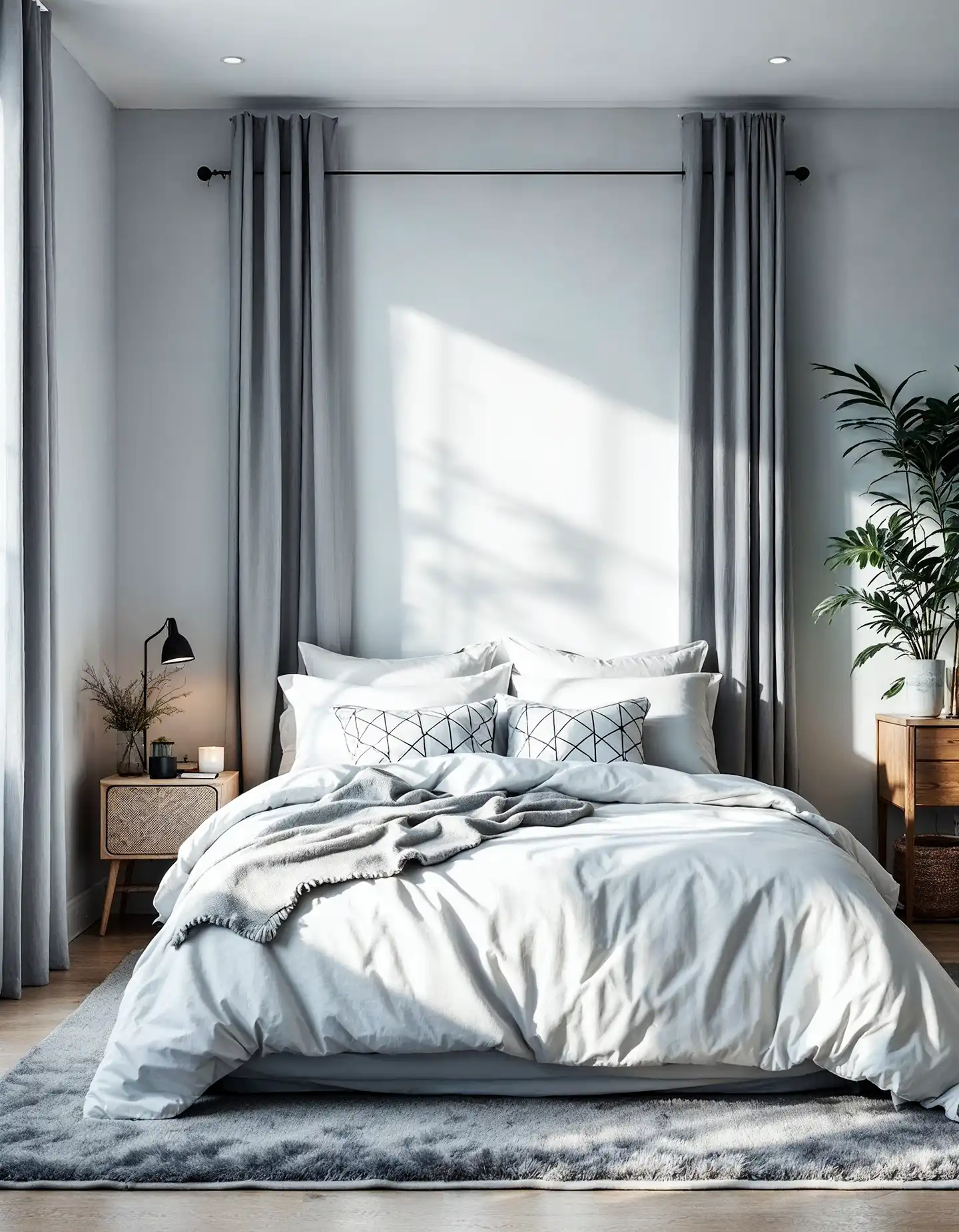Spacious bedroom with large windows, wooden flooring, and natural light